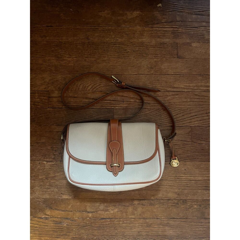 Vintage Dooney & Bourke Womens Equestrian Crossbody Bag Bone Leather Flap